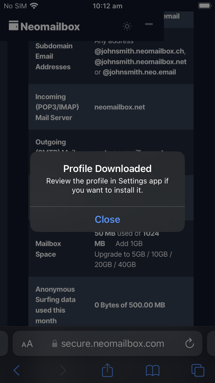 iOS SSL IMAP and SMTP setup - Step 3
